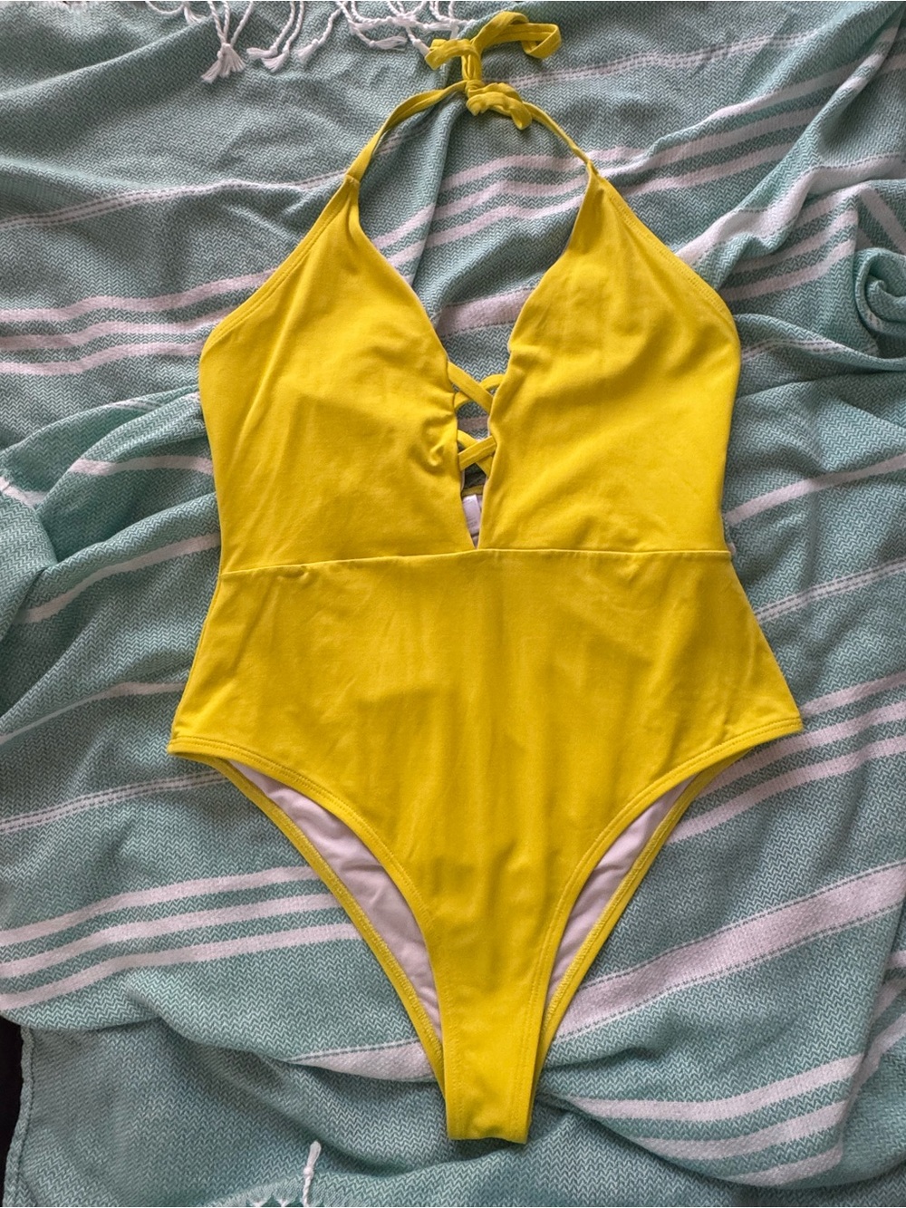 Fredrick’s Bright Yellow Halter One-Piece Swimsuit